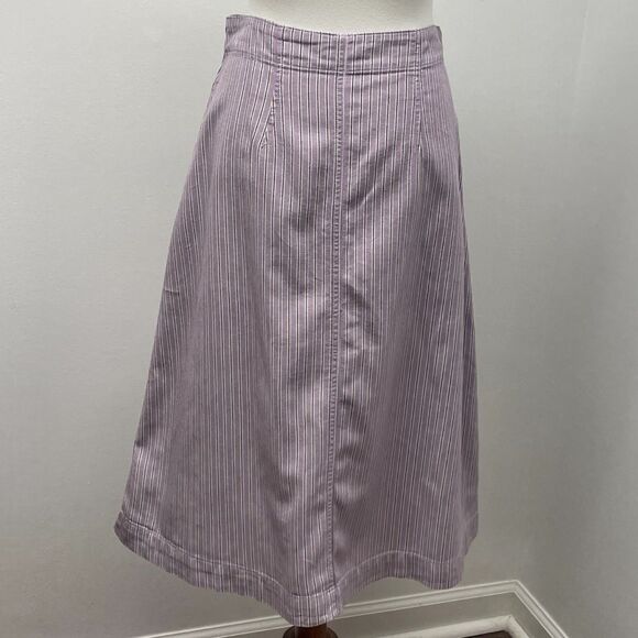 MADEWELL Pleated Midi Skirt. Size 4. Button-front, lilac purple stripe academia - Picture 6 of 16